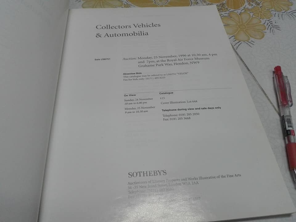 SOTHEBY'S - COLLECTORS VEHICLES AND AUTOMOBILIA RAF MUSEUM, LONDON - MONDAY 25 November 1996