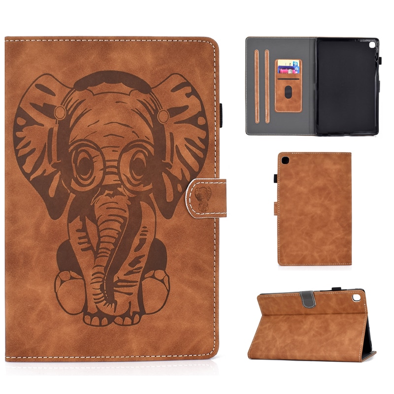Case Samsung Galaxy Tab S6 Lite 10.4 SM-P610 P615 P617 #เคสฝาพับหนัง PU พิมพ์ลายช้างมีช่องใส่บัตร Business Style Leather Case with Card Storage