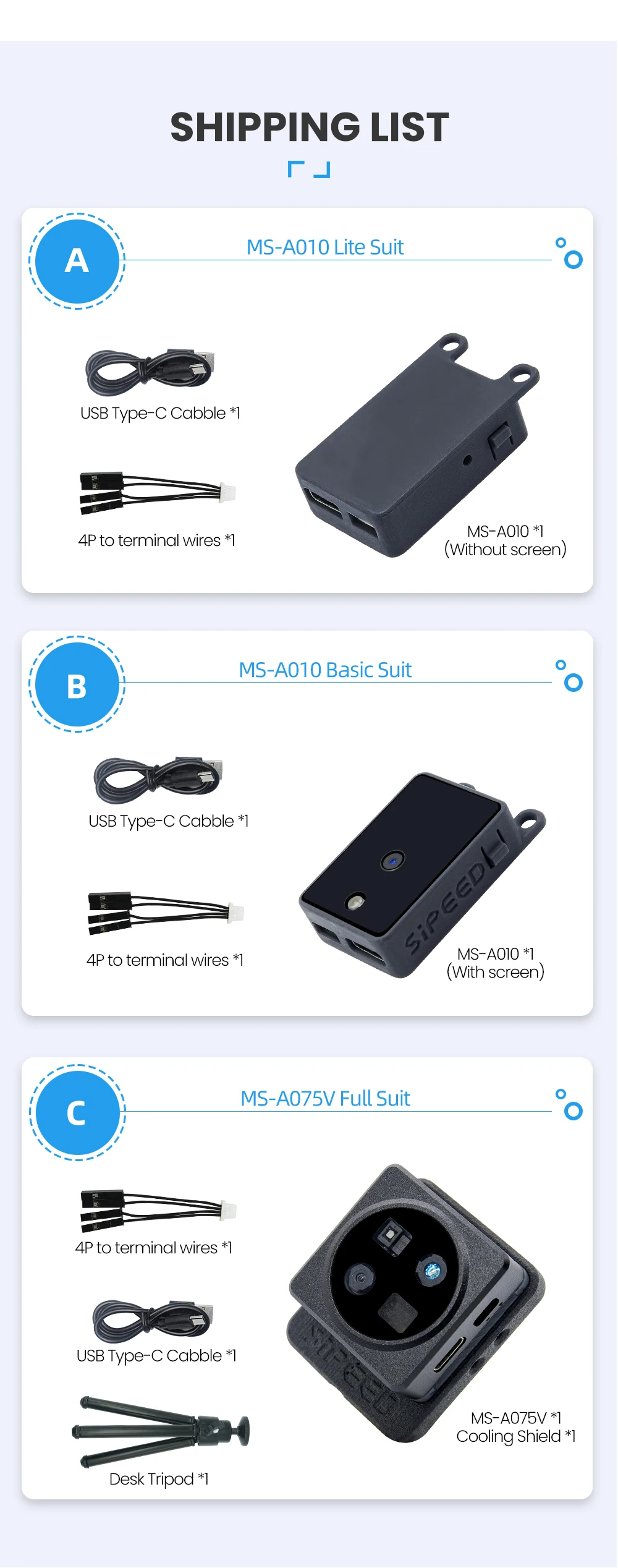 กล้อง MCU & ROS Sipeed maixsense A010/A075V ToF 3D depth vision MS-A010 Lite Suit