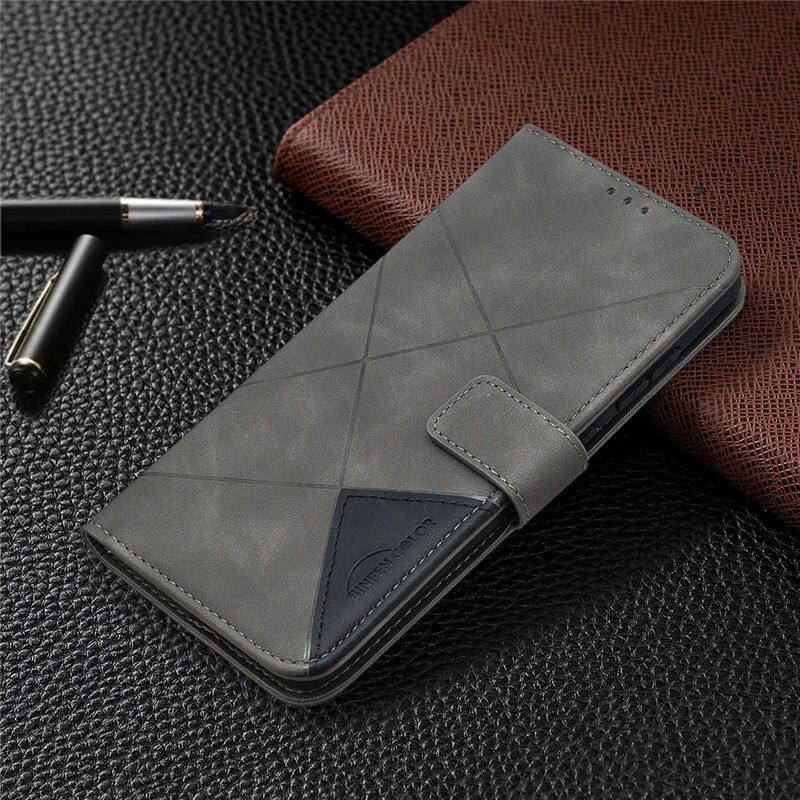 เคส Samsung Galaxy S21 Ultra #เคสฝาพับหนัง PU มีช่องเสียบ ID บัตรอื่นๆในตัว Geometric Pattern Leather Card Holder Protective
