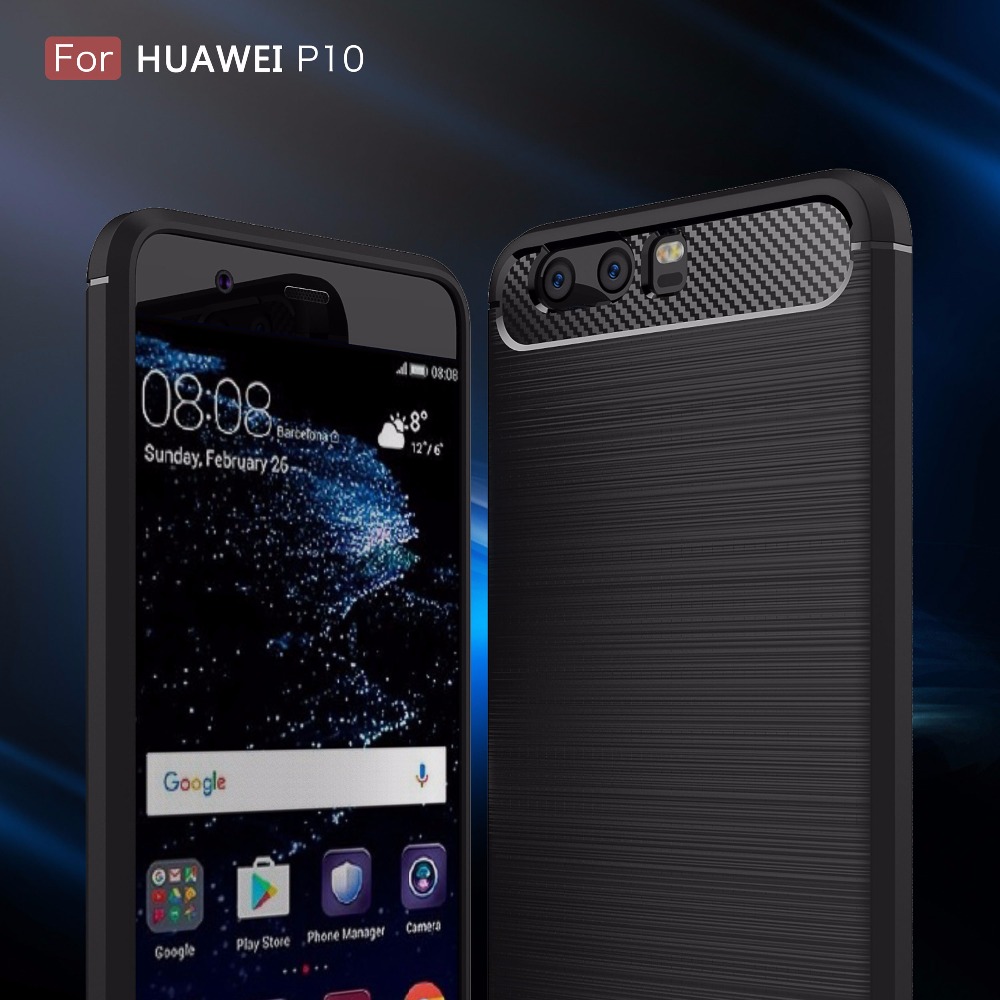 เคส Huawei P10 #เคสTPU +Carbon Fibre Brushed - สีดำ พร้อมส่ง