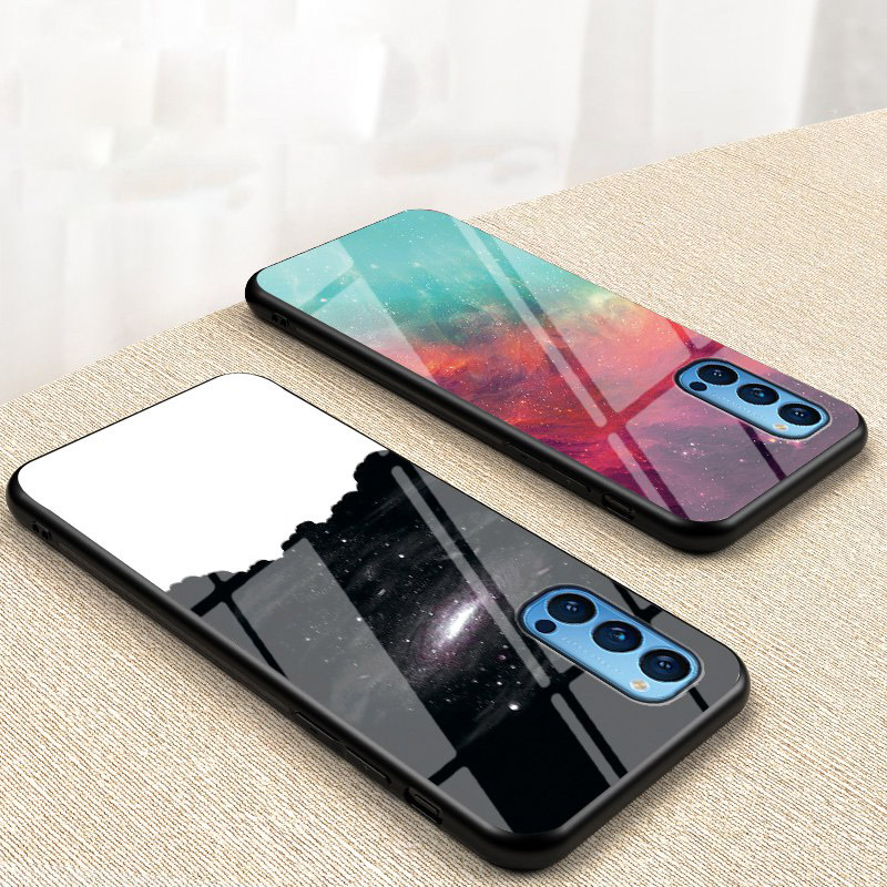 Case OPPO Reno 4 4G #เคสฝาหลัง Gradient Color Glass + PC + TPU Hybrid Case