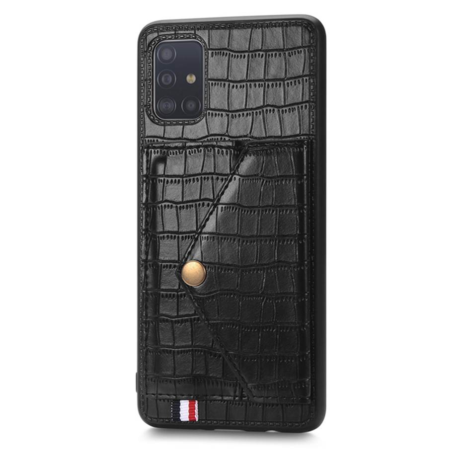 เคส Samsung Galaxy A51 #เคสฝาหลังมีที่วางนามบัตร TPU เคลือบ หนัง PU ผิวหนังจระเข้มีที่เก็บบัตร Crocodile Texture Card Holder Stand PU Leather Coated TPU