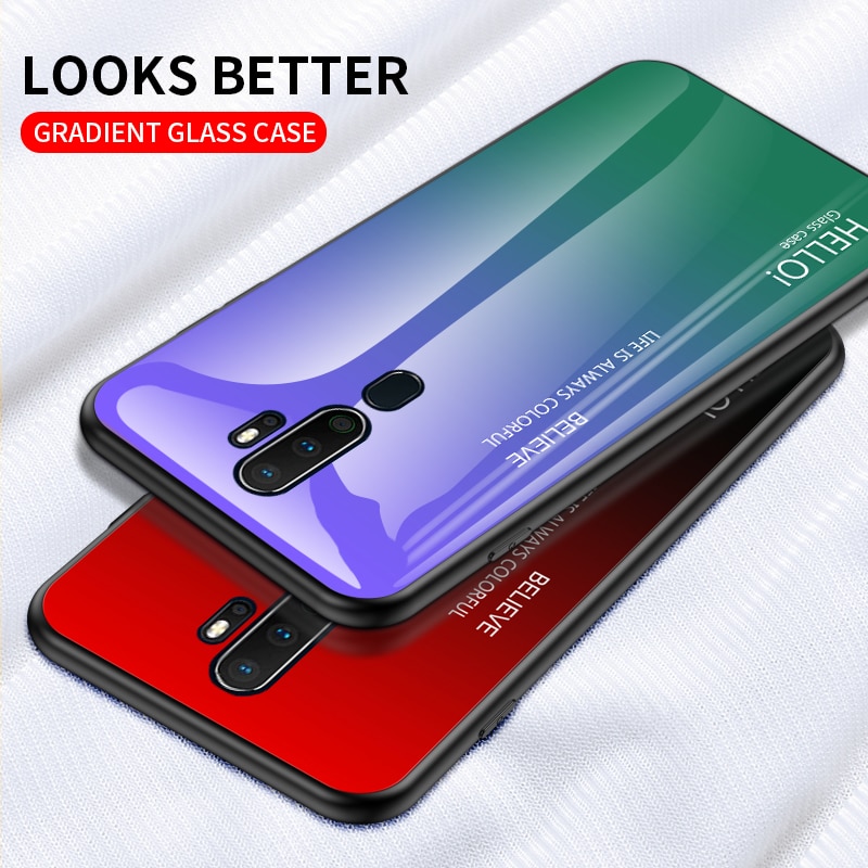 Case OPPO A9 2020 /A5 (2020) #เคสฝาหลัง Gradient Color Glass + PC + TPU Hybrid Case