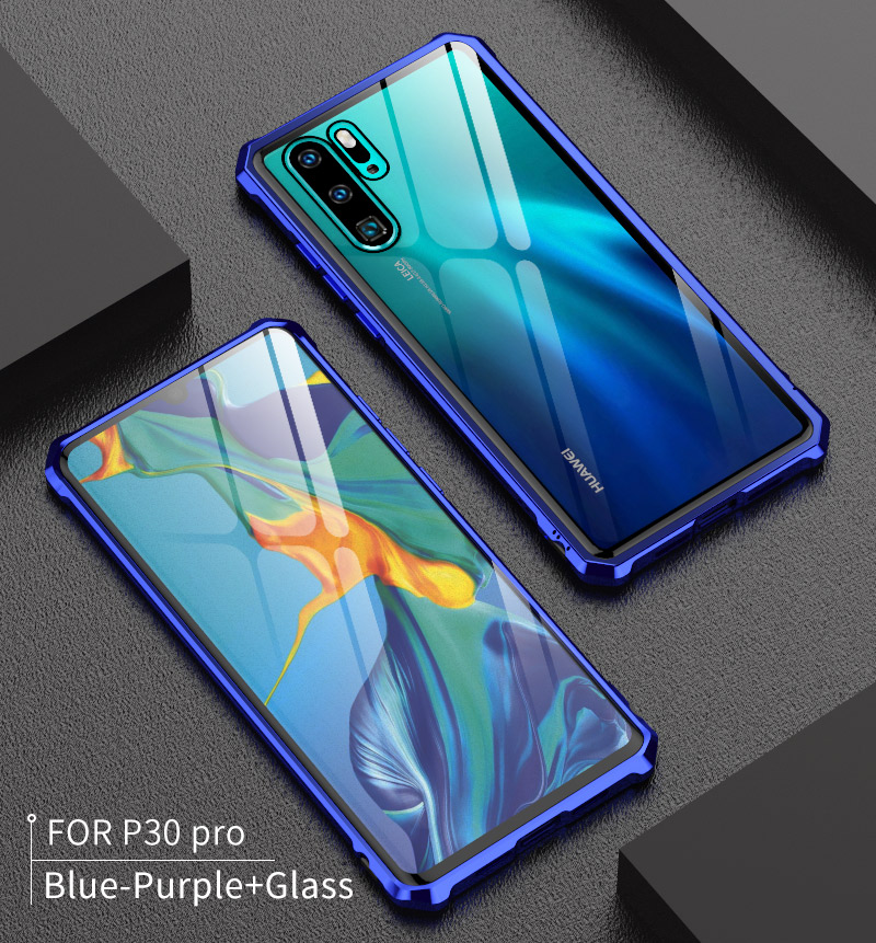 เคส Huawei P30 Pro #เคสกรอบโลหะ + แผ่นหลังกระจก Metal Frame + Glass Back ไฮบริด Protector