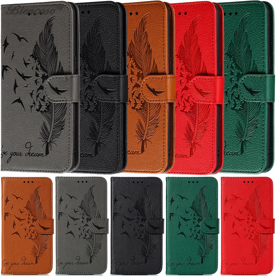 Case Samsung Galaxy A20s #เคสฝาพับหนัง PU แบบกระเป๋า Imprint Feather Pattern
