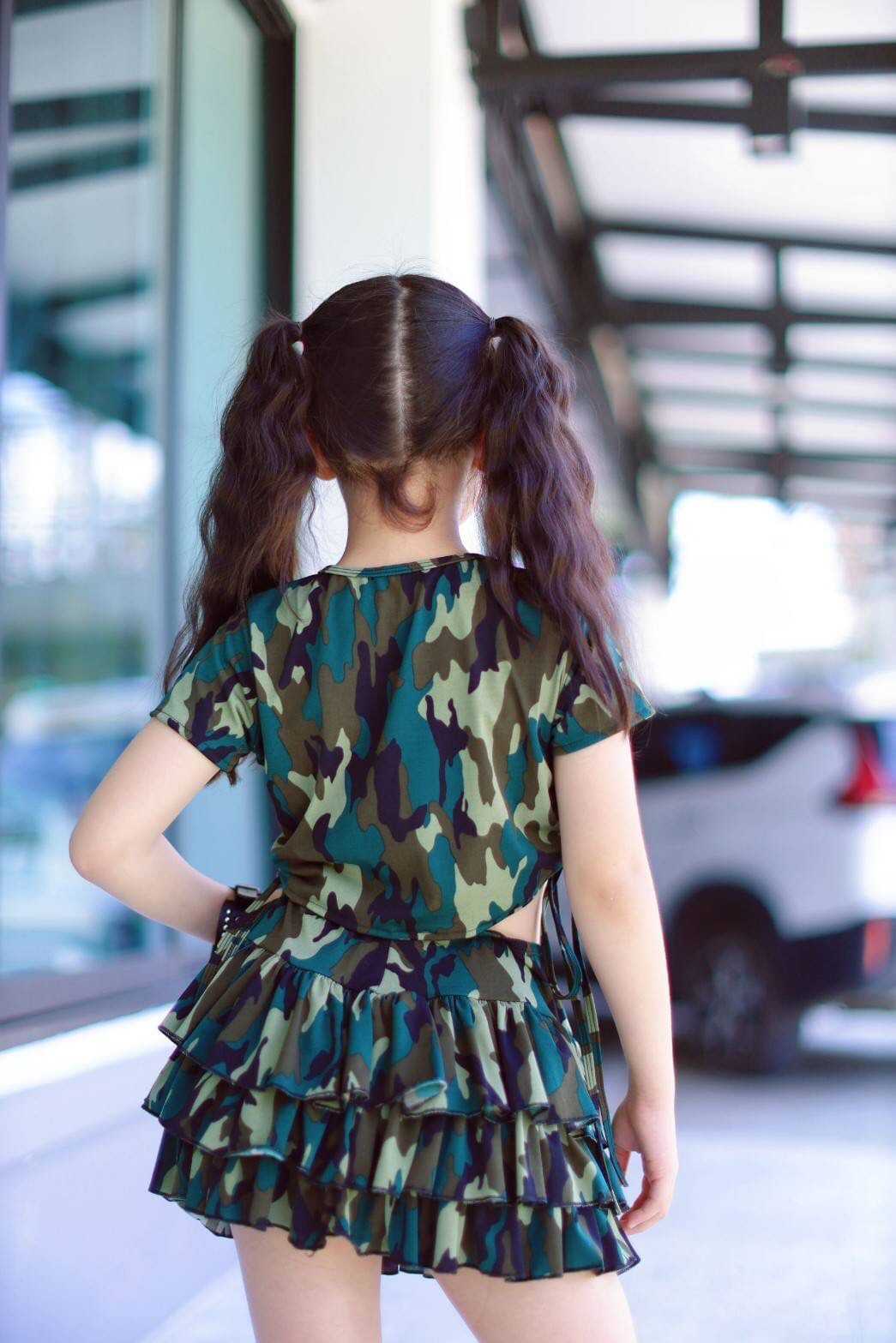 ชุดเซทเด็กหญิง เสื้อกับกระโปรงลายทหาร