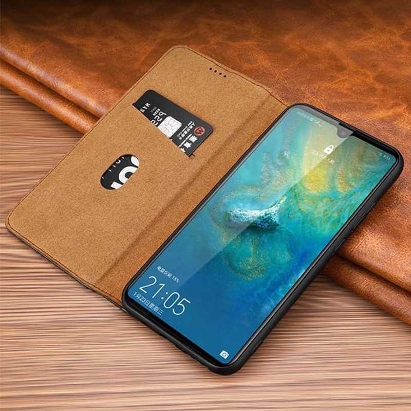 เคส Huawei P30 Pro#เคสแบบฝาพับมีช่องใส่บัตรคุณภาพดี Genuine Leather Cover Soft Natural Leather Case Automatic Adsorption