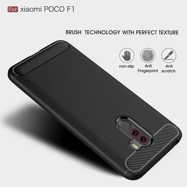 Case Xiaomi Pocophone F1 #เคสฝาหลัง TPU นิ่มคาร์บอนไฟเบอร์ผิวแบบขัดแปรง
