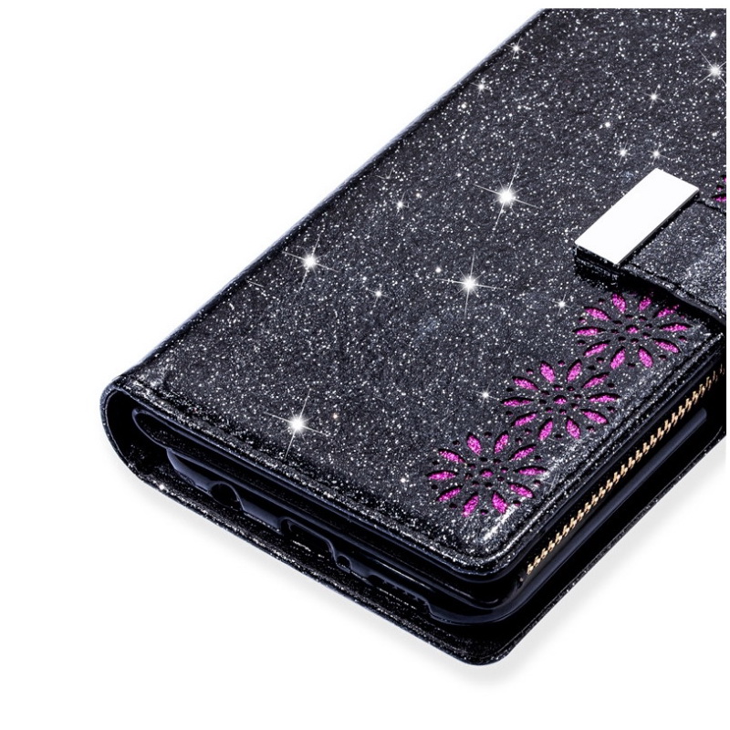 เคส Samsung Galaxy A13 4G#เคสฝาพับแบบกระเป๋าสตางค์ช่องใส่บัตรหลายช่อง Bling Glitter Case Multi-slot Wallet Zippered Leather พร้อมสายคล้อง
