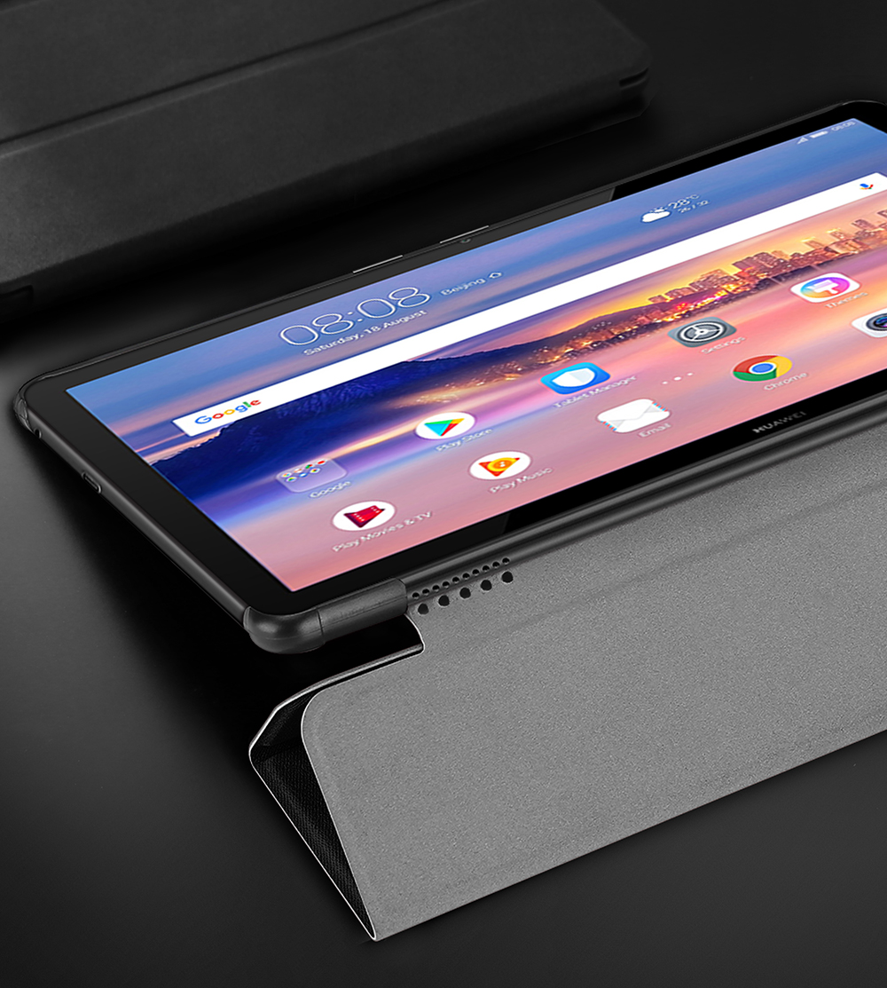 Case Huawei MediaPad T5 10 #เคสแบบฝาพับผิวเนื้อผ้า DUXDUCIS Domo Series Cloth Texture Tri-fold Stand PU Leather Smart Flip Case