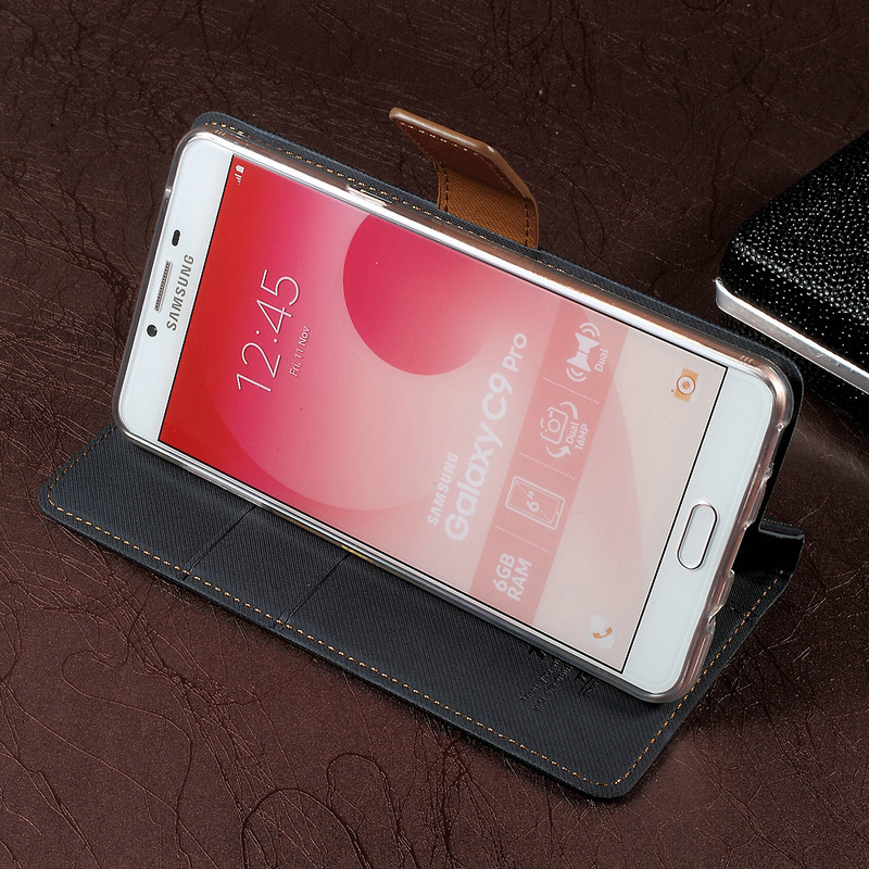 เคส Samsung Galaxy C9 Pro ROAR KOREA #เคสฝาพับแบบกระเป๋าหนังทึบ PU Leather Case