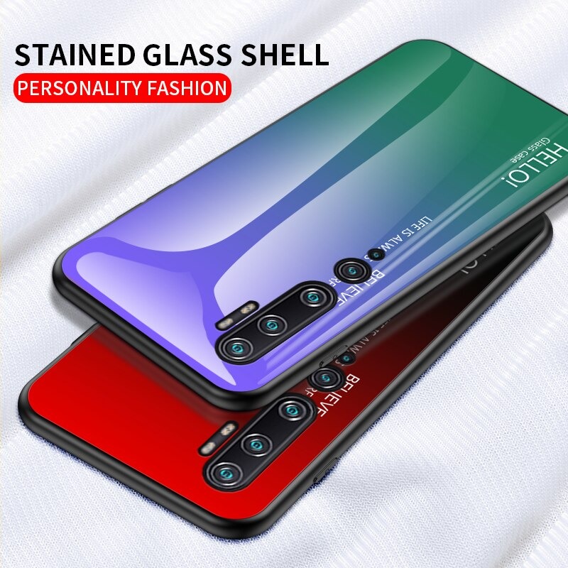 Case Xiaomi Mi Note 10 Pro #เคสฝาหลัง Gradient Color Glass + PC + TPU Hybrid Case