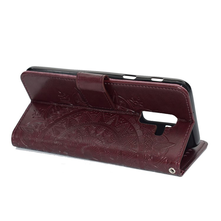 Case Samsung Galaxy A6+(2018) #เคสฝาพับหนัง PU ปั้มลาย Imprint Mandala Flower สีสันสวยงามทันสมัย