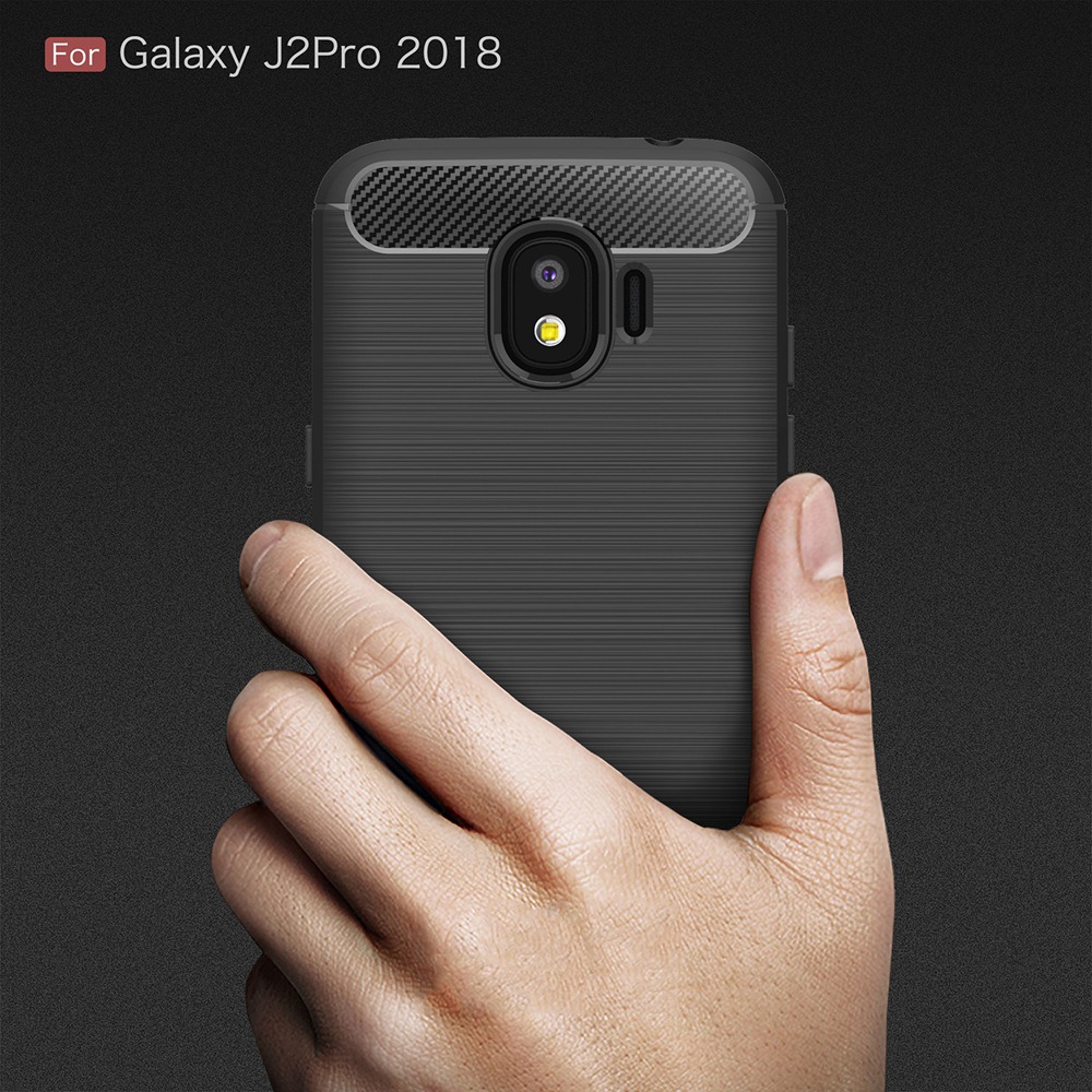 เคส Samsung Galaxy J2 Pro 2018 #เคสฝาหลัง TPU นิ่มคาร์บอนไฟเบอร์แบบผิวขัดแปรง