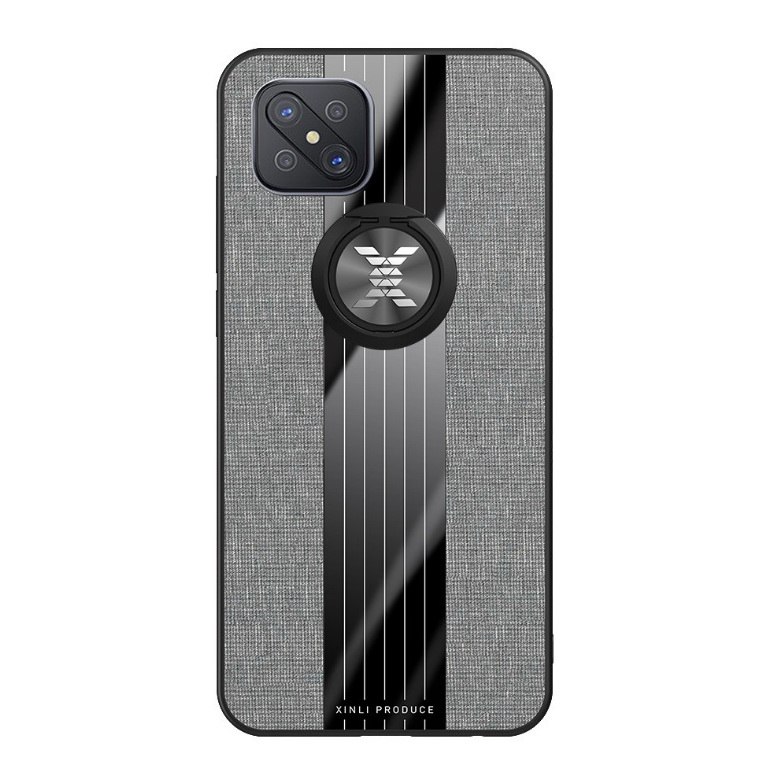 Case OPPO Reno 4Z 5G #เคสฝาหลังเคลือบผ้าเนื้อมีแหวนสวมนิ้ว TPU ไฮบริด+อะคริลิ + แหวนโลหะ