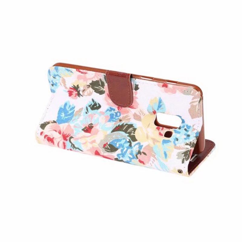 เคส Samsung Galaxy A8 2018 #เคสฝาพับหนัง PU ลายดอกไม้สีสันสวยงามทันสมัย
