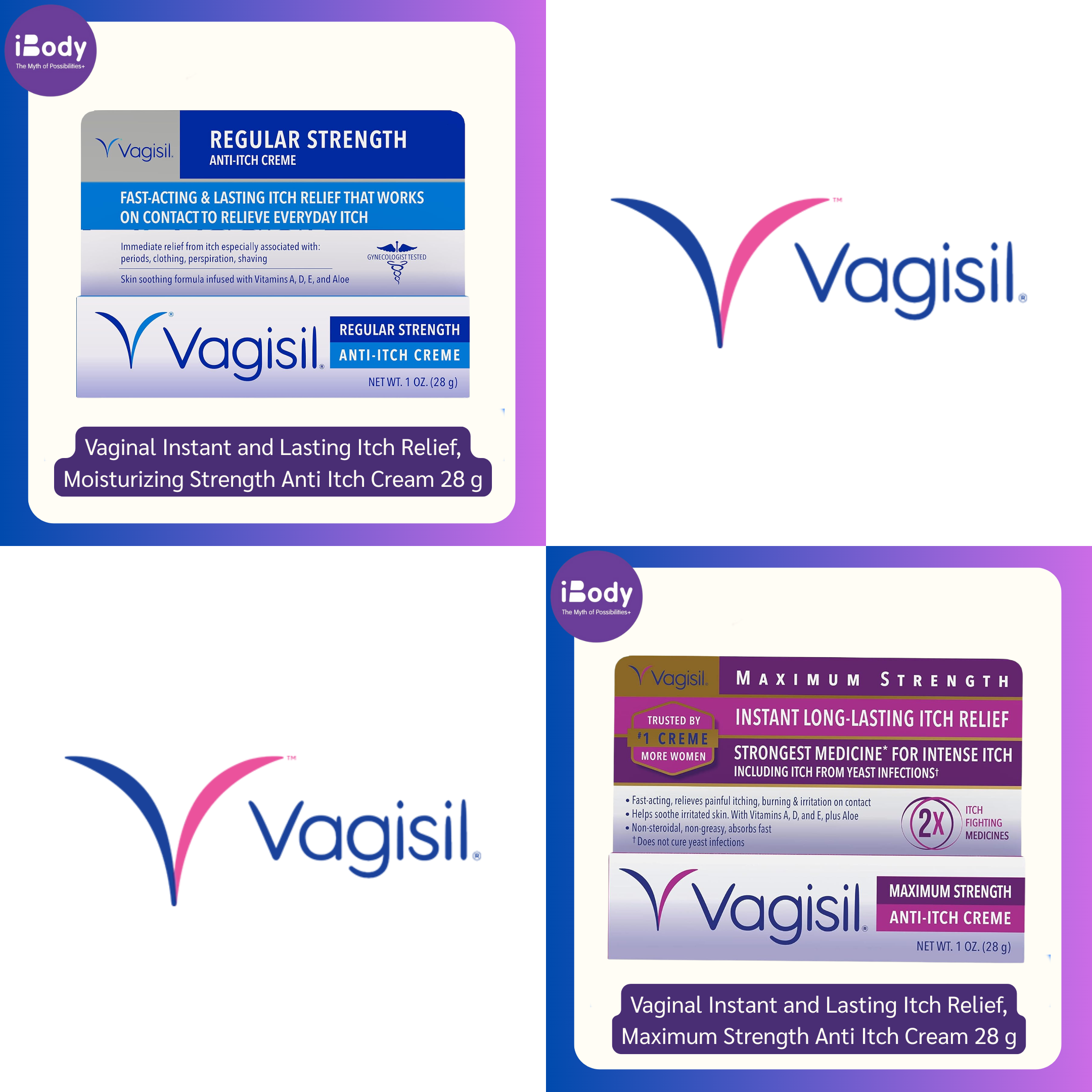 ครีมสำหรับจุดซ่อนเร้น ลดคัน ติดเชื้อราในช่องคลอด Vaginal Instant & Lasting Itch Relief, Moisturizing or Maximum Strength Anti Itch Cream 28 g (Vagisil®)