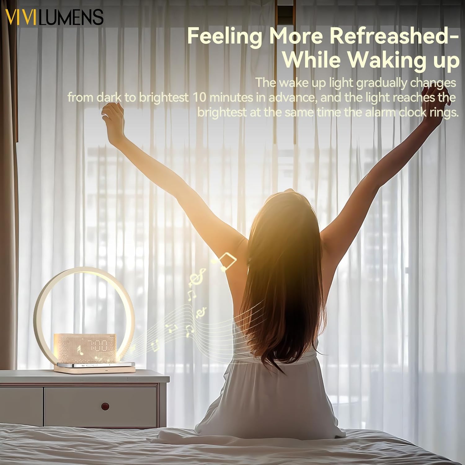 Vivilumens® Sunrise Alarm Clocks Wireless Charger, 10 Sound Model.Aj310B นาฬิกาปลุกดิจิทัล พร้อมแท่นชาร์จไร้สาย