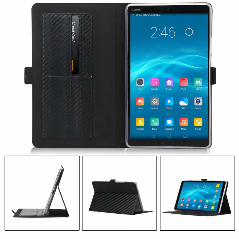 Case Huawei MediaPad M5 (8.4 นิ้ว) #เคสฝาพับลาย Carbon Fiber Texture Magnetic Leather Shell มีช่องใส่การ์ด