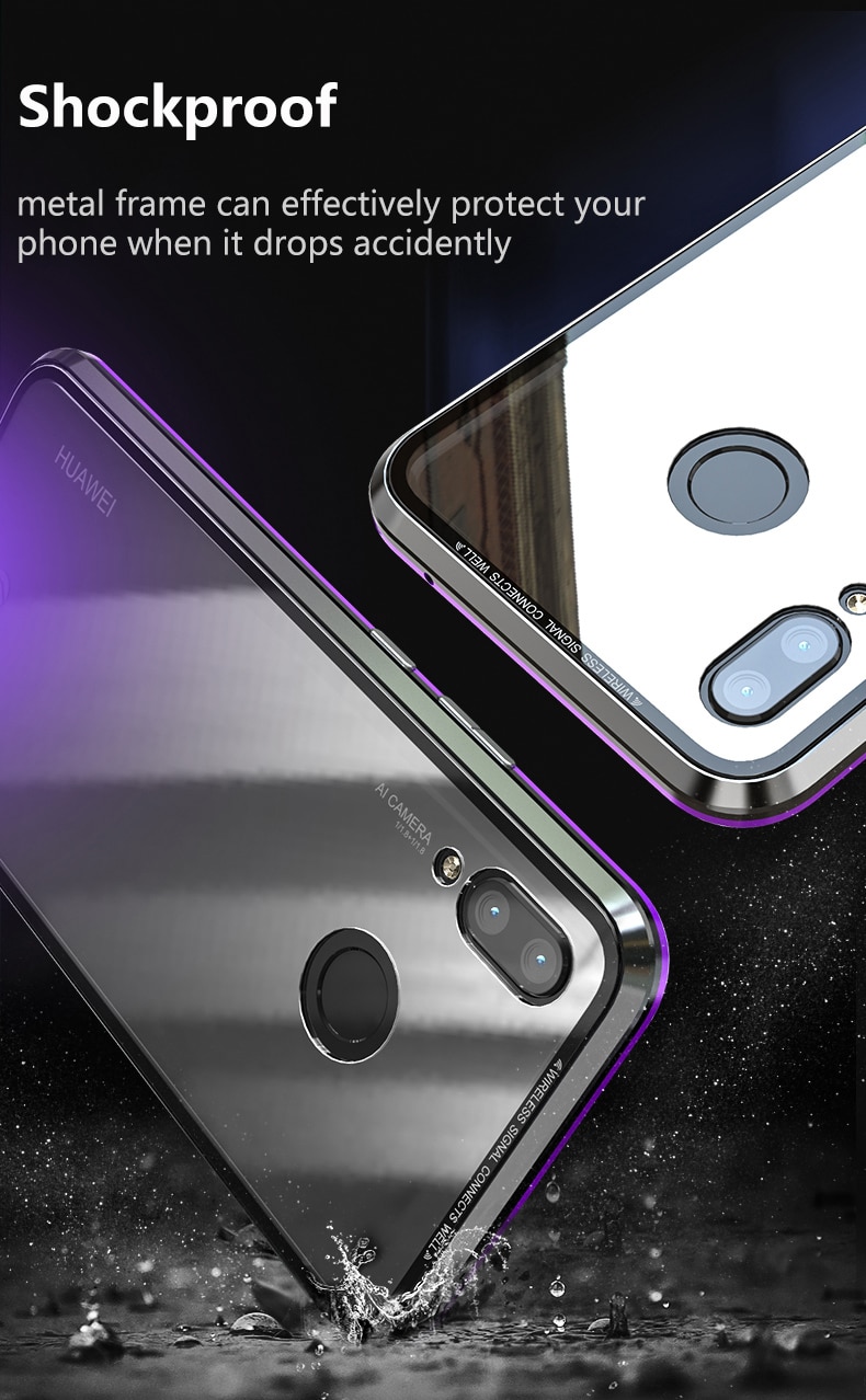Case Huawei nova 3 #เคสกรอบโลหะที่ถอดออกได้ติดแม่เหล็ก + แผ่นด้านหลังกระจกนิรภัยคุณภาพดี