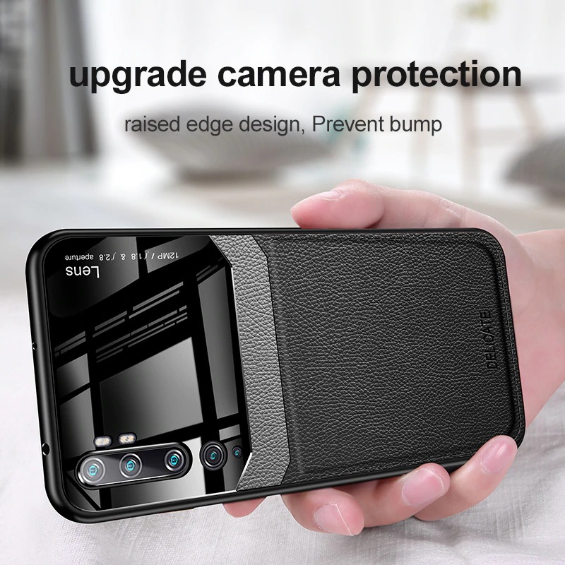 เคส Xiaomi Mi Note 10 Pro #เคสฝาหลังไฮบริด PU +TPU + glass สีทูโทน Shockproof Leather Mirror Glass Silicone Phone Back Cover