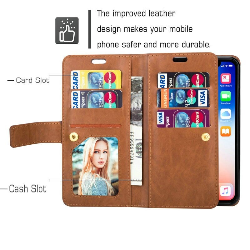 Case Samsung Galaxy Note 10+ #เคสฝาพับแบบกระเป๋าสตางค์ช่องใส่บัตรหลายช่อง Multi-slot Wallet Zippered Leather พร้อมสายคล้อง