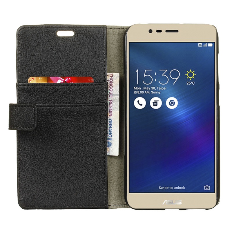 Case Asus Zenfone 3 Max ZC553KL #เคสหนังฝาพับผิวลิ้นจี่มีช่องเสียบการ์ด Litchi Grain Phone Case Wallet (PU Leather + TPU)