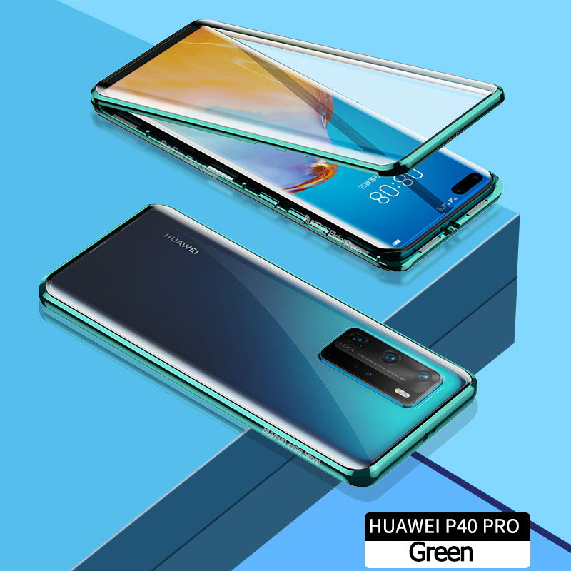 เคส Huawei P40 Pro #เคสฝาครอบกระจกขอบโลหะดูดซับแม่เหล็ก Fully Protection Magnetic Adsorption Glass Metal Phone Protective