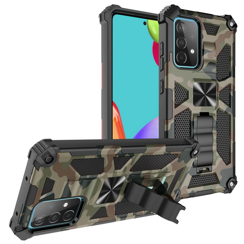 เคส Samsung Galaxy A72 / A72 5G #เคสแบบฝาหลัง ไฮบริด PC TPU + Kickstand ลายพราง Camouflage Design