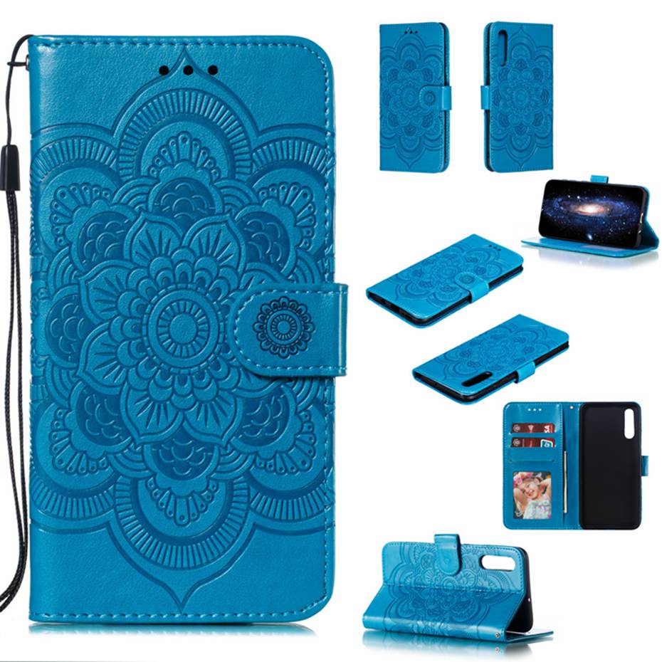 Case Samsung Galaxy A70 #เคสฝาพับหนัง PU ปั้มลาย Imprint Mandala Flower