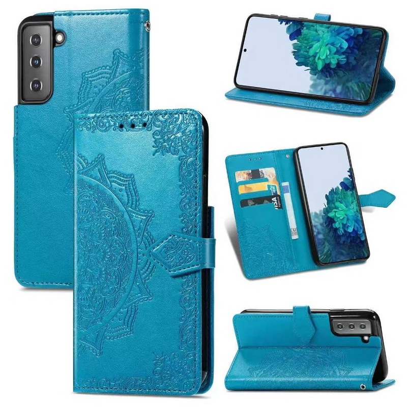 Case Samsung Galaxy S21+#เคสฝาพับหนัง PU ผิวลายนูน Embossed Mandala Flower Leather Wallet