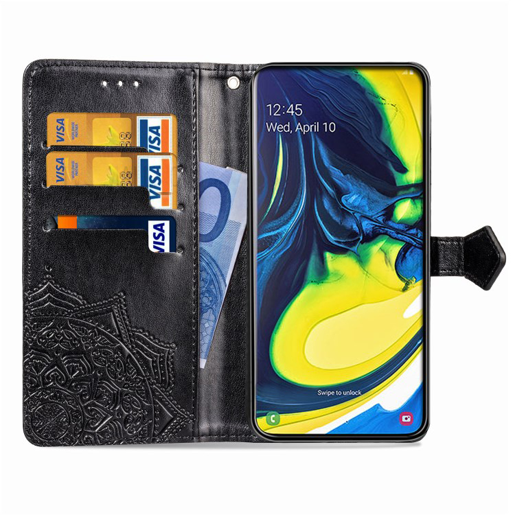 Case Samsung Galaxy A80 #เคสฝาพับหนัง PU ผิวลายนูน Embossed Mandala Flower Leather Wallet