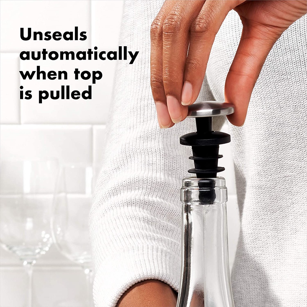 OXO® Spillproof Wine Stopper Set จุกปิดไวน์ แบบกด 2 ชิ้น ปิดและล็อคอากาศ