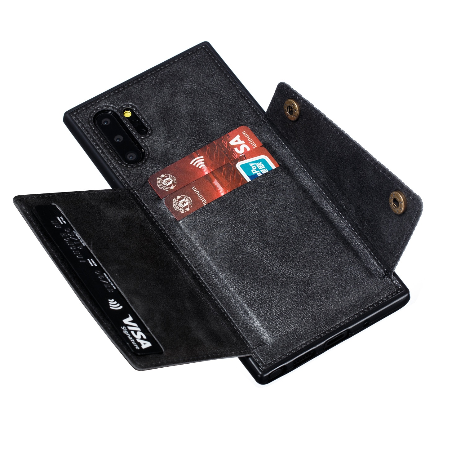 Case Samsung Galaxy Note 10+ #เคสฝาหลัง TPU เคลือบหนัง PU มีที่เก็บบัตร PU Leather Coated TPU Card Holder Magnetic Kickstand
