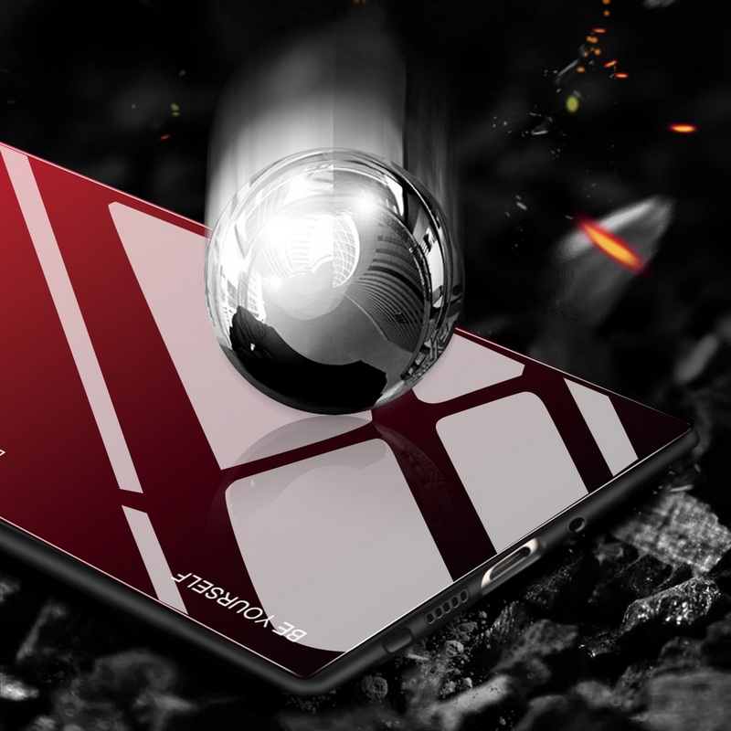 เคส Samsung Galaxy Note 10+ #เคสฝาหลัง กระจกสีไล่โทนสี Glass + PC + TPU Hybrid Case