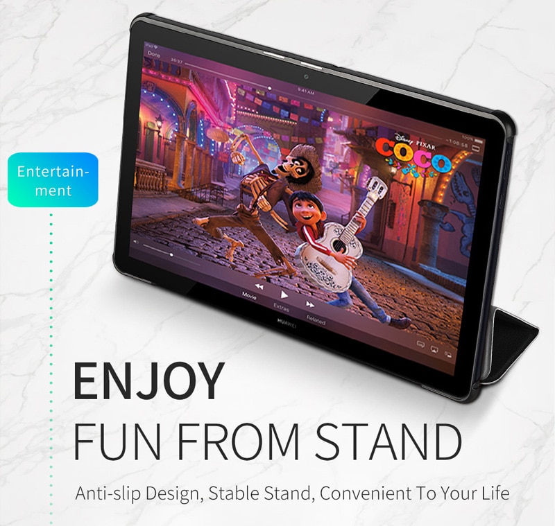 Case Huawei MediaPad T5 10 #เคสแบบฝาพับผิวเนื้อผ้า DUXDUCIS Domo Series Cloth Texture Tri-fold Stand PU Leather Smart Flip Case