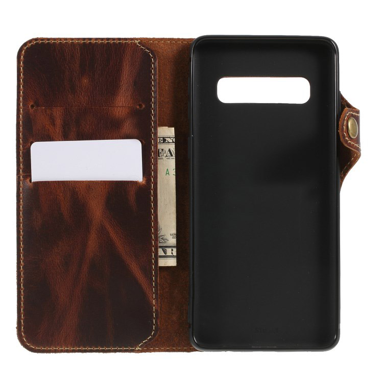 Case Samsung Galaxy S10 #เคสฝาพับหนังแท้พร้อมสายคล้อง Genuine Wallet Leather Phone Cover with Lanyard