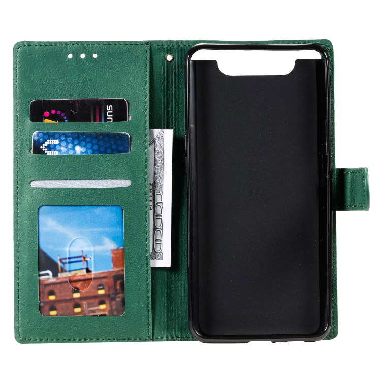 Case Samsung Galaxy A80 #เคสฝาพับหนัง PU แบบกระเป๋าสตางค์สไตล์เรขาคณิตสีทึบมีสายคล้องมือ