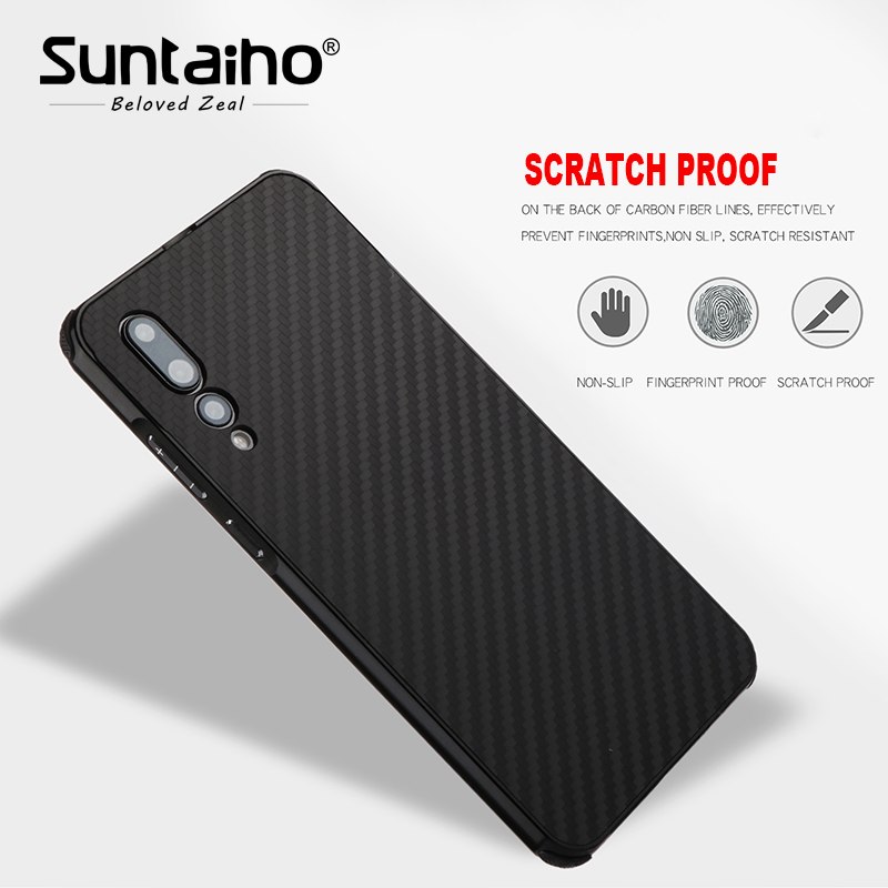 เคส Huawei P20 Pro #เคสฝาหลังกรอบโลหะ Electroplated + ฝาหลังพลาสติกผิวคาร์บอนไฟเบอร์