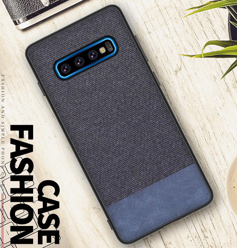 Case Samsung Galaxy S10+ #เคสฝาหลังรูปแบบ Cloth Texture PU Leather + TPU สี น้ำเงิน/ฟ้า