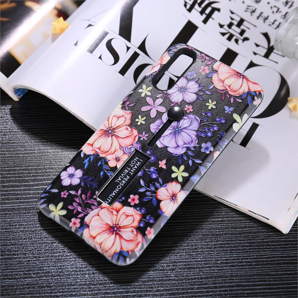 Case Huawei P20 #เคสฝาหลังมีที่สวมนิ้ว TPU + PC Kickstand รูปลายดอกไม้