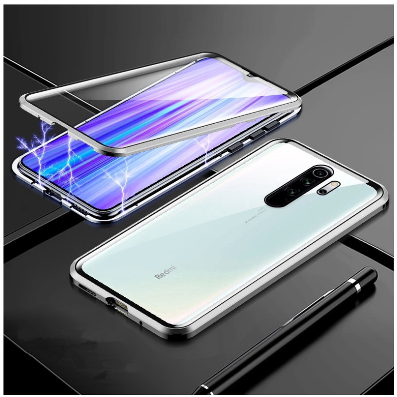 เคส Xiaomi Redmi Note 8 Pro #เคสฝาครอบกระจกขอบโลหะดูดซับแม่เหล็ก Fully Protection Magnetic Adsorption Glass Metal Phone Protective