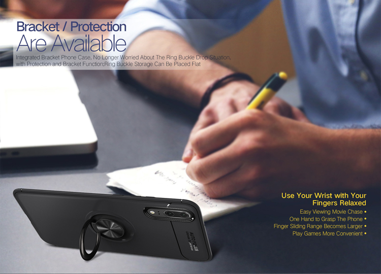 Case Huawei P20 Pro #เคสฝาหลัง TPU Finger Ring Kickstand (แผ่นโลหะแม่เหล็ก)