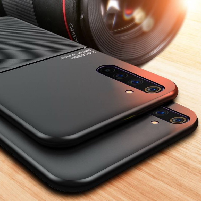 Case Realme 5 Pro #เคสแบบฝาหลัง TPU เคลือบหนัง PU สไตล์ธุรกิจที่เรียบง่ายมีแผ่นเหล็กในตัว Minimalist Business Style Leather Coated TPU Built-in metal magnetic plate