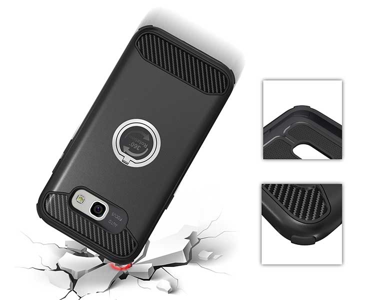 Case Samsung Galaxy A7 2017 #เคสไฮบริด PC + TPU มีแหวนโลหะ #สีดำ พร้อมส่ง