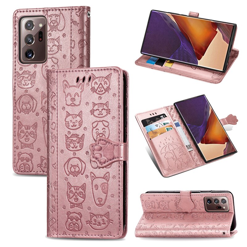 เคส Samsung Galaxy Note 20 / Note 20 5G#เคสฝาพับลายการ์ตูนย์แถบปิดแม่เหล็กพับตั้งได้ Cat And Dog Pattern Card Slot Wallet Phone Case
