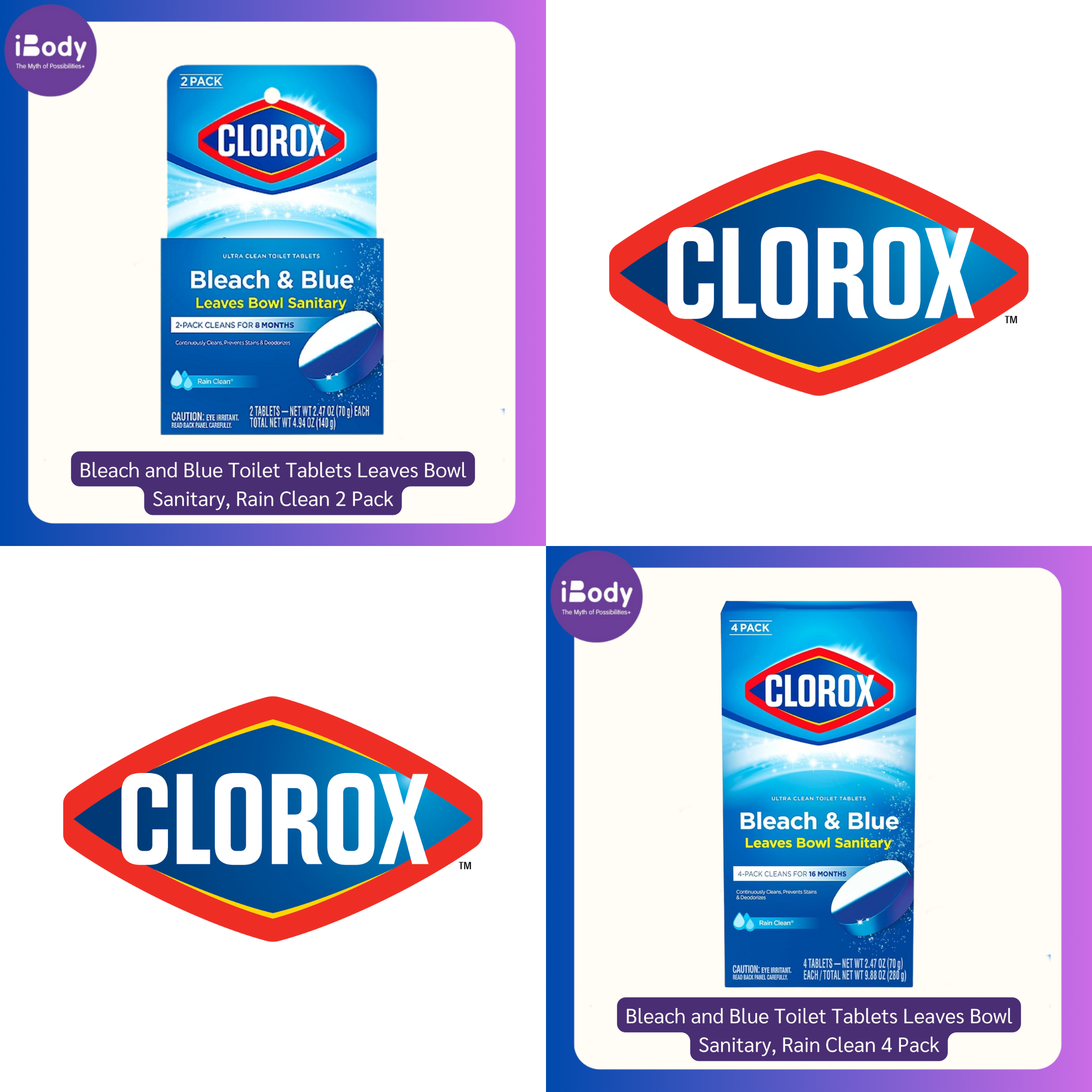(Clorox®) Bleach and Blue Toilet Tablets Leaves Bowl Sanitary, Rain Clean 2 or 4 Pack ผลิตภัณฑ์ดับกลิ่นโถ