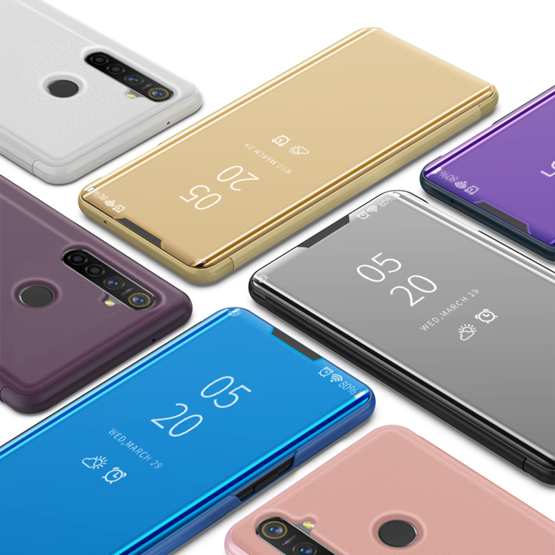 เคส Realme 5i #เคสฝาพับปกโปร่งแสงผิวเงา Electroplating Mirror Surface Window View