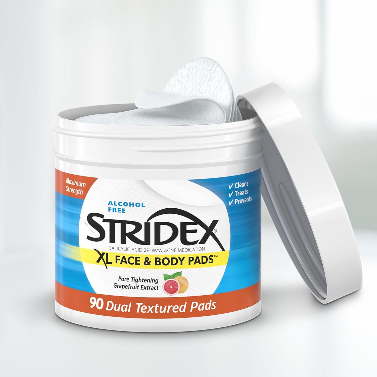 (Pre Order) Stridex® XL Face & Body Pads 90 Count แผ่นเช็ดทำความสะอาดใบหน้าและร่างกาย ขนาดใหญ่ ลดการเกิดสิว